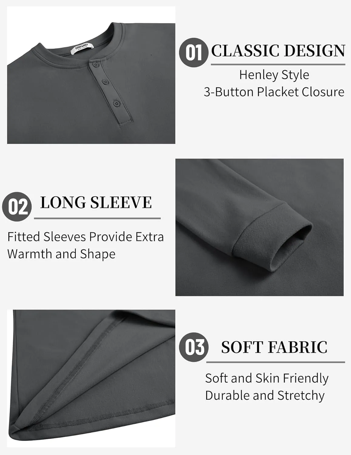 COOFANDY Men's Henley Shirts Long Sleeve Basic Pullover Shirt Lightweight Button T-Shirts