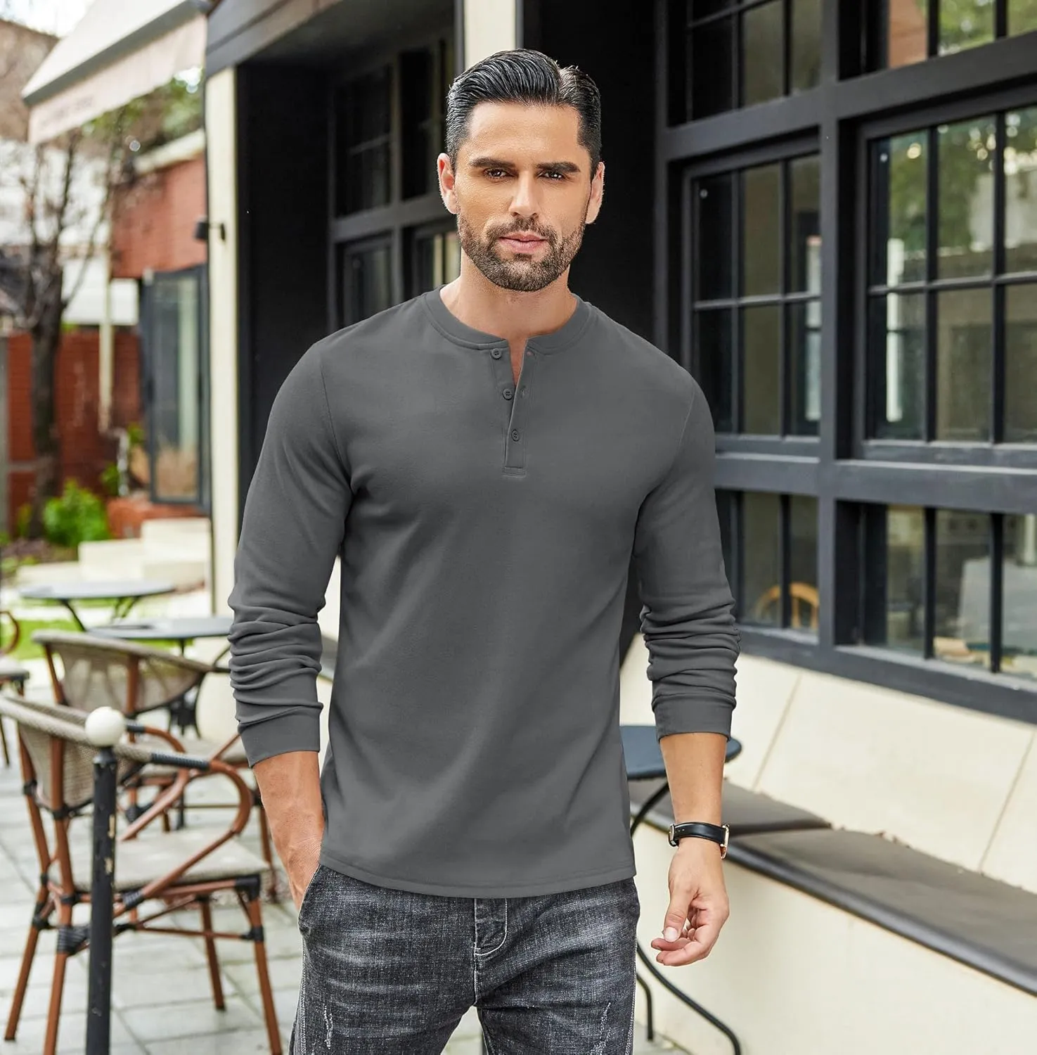 COOFANDY Men's Henley Shirts Long Sleeve Basic Pullover Shirt Lightweight Button T-Shirts