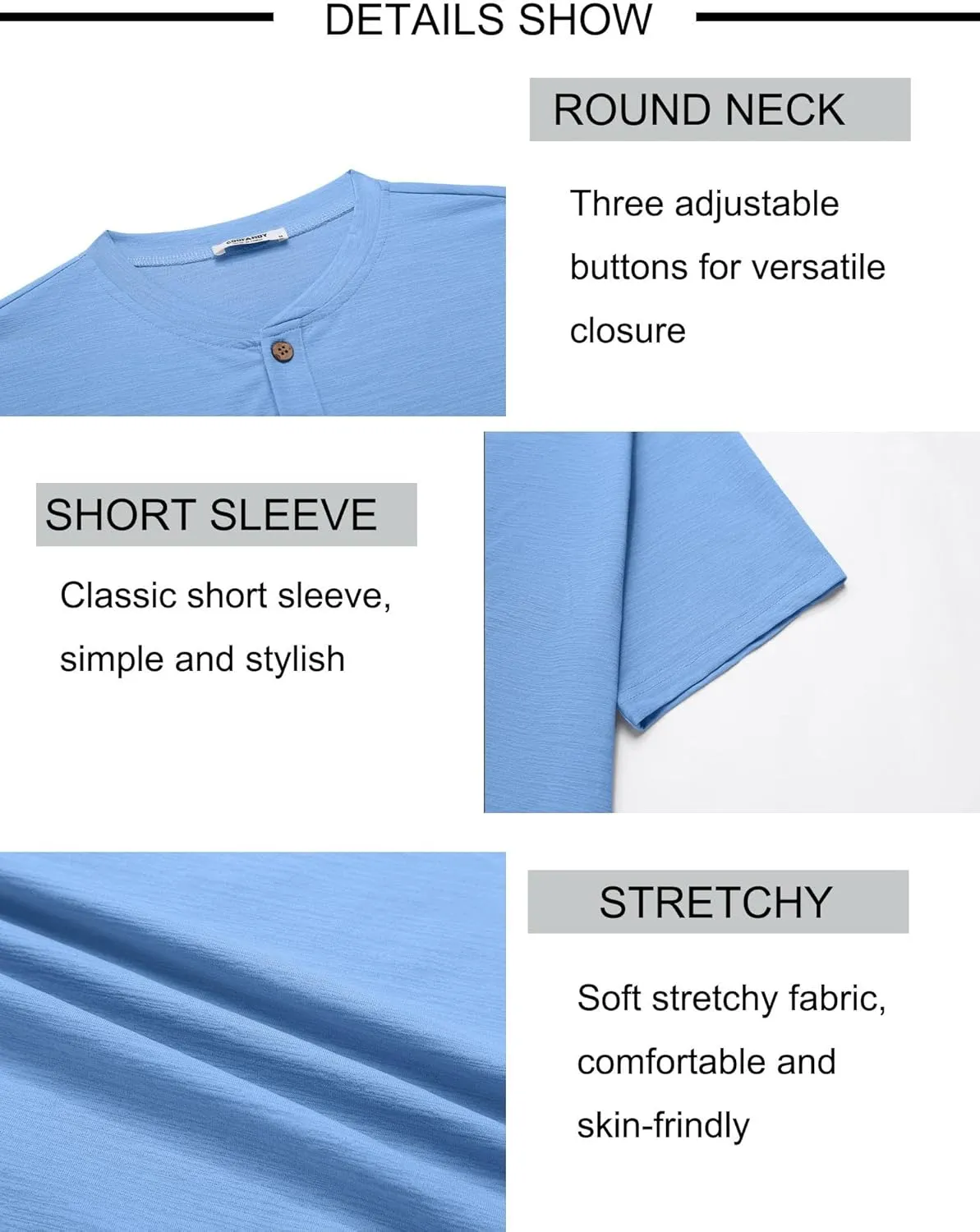 COOFANDY Mens Henley Shirts Short Sleeve Casual Button Down Shirts Lightweight Summer Basic Tee