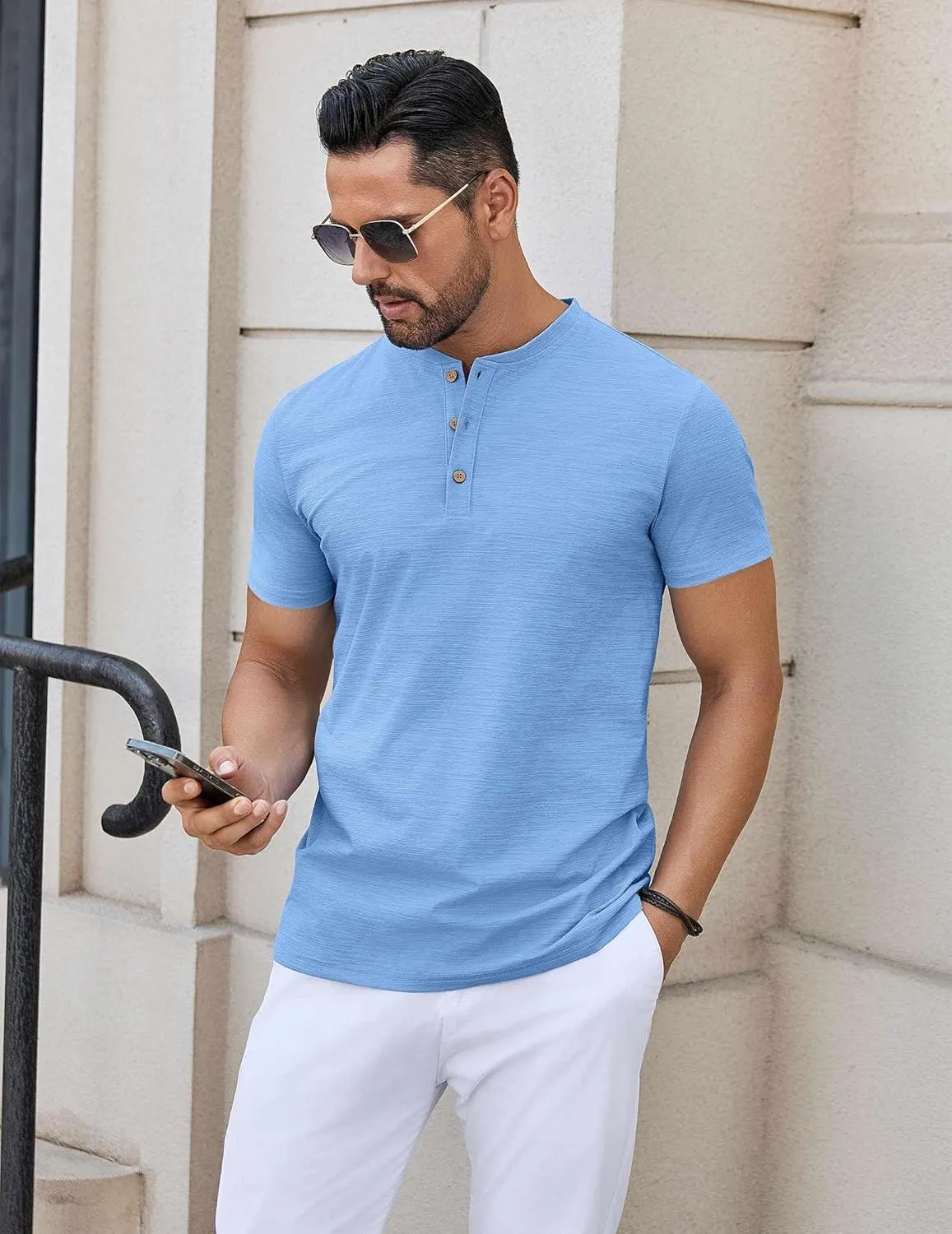 COOFANDY Mens Henley Shirts Short Sleeve Casual Button Down Shirts Lightweight Summer Basic Tee