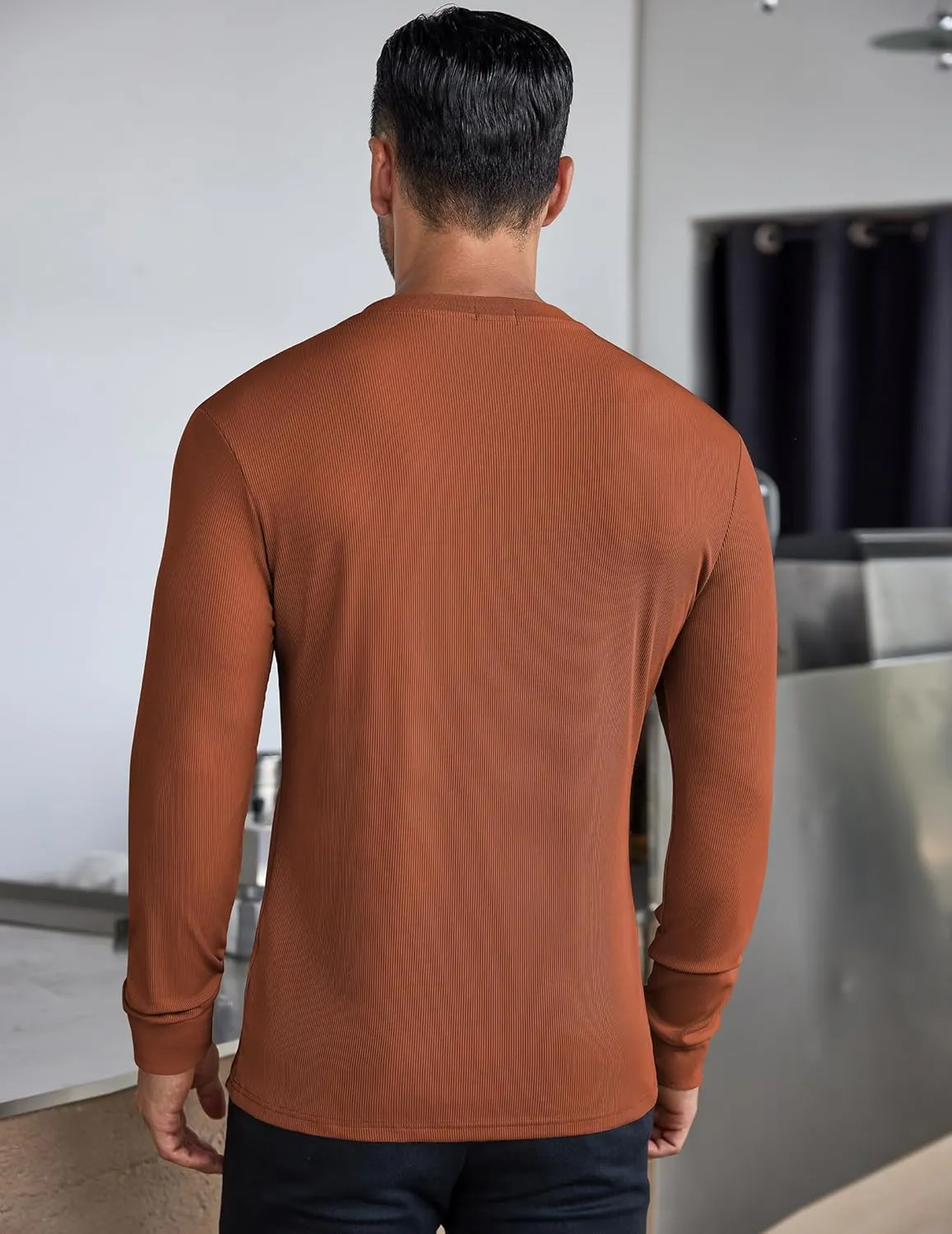 COOFANDY Men's Long Sleeve Henley Shirts Stretch Ribbed T-Shirts Fashion Casual Basic Tops