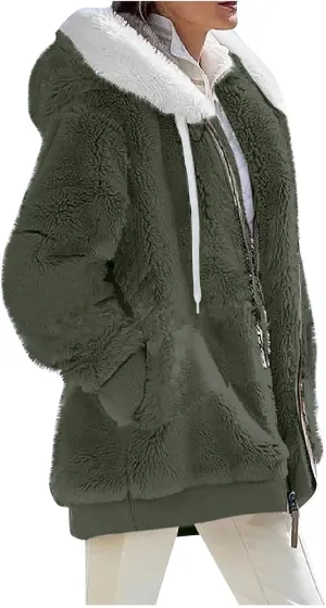 COTECRAM Women's 2023 Winter Warm Sherpa Lined Coat Fashion Plus Size Fleece Jackets Zip Up Hoodies Plush Sweatshirt Outwear