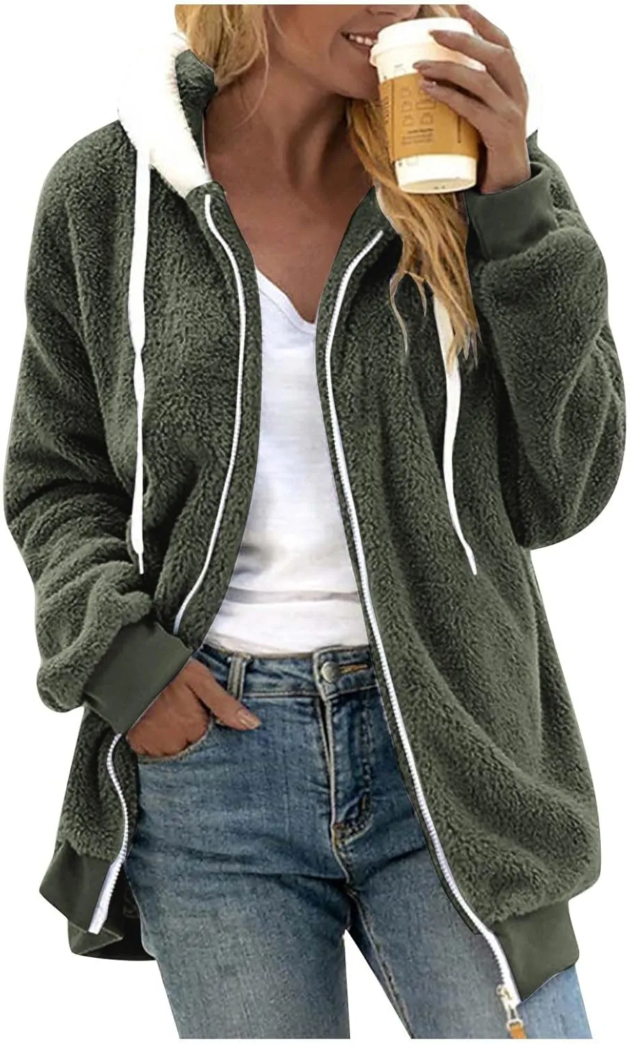 COTECRAM Women's 2023 Winter Warm Sherpa Lined Coat Fashion Plus Size Fleece Jackets Zip Up Hoodies Plush Sweatshirt Outwear