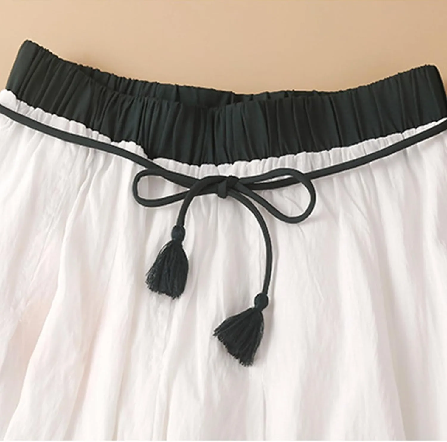 Cotton Linen Skirt for Women 2025 Trendy Solid Vintage Layered A-Line Flared Skirts Casual Elastic Waist Maxi Skirt