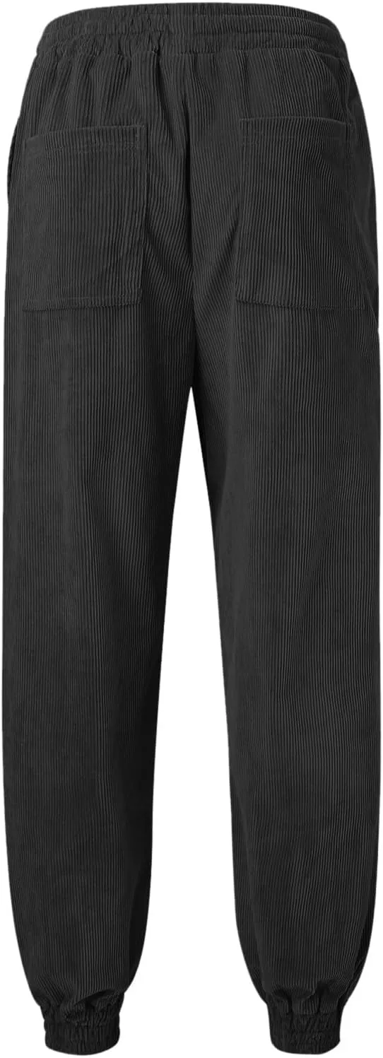 CRNTCEM Mens Corduory Sweatpants Stretchy Chino Cotton Athletic Workout Joggers Winter Cozy Cuffed Running Fitness Pants