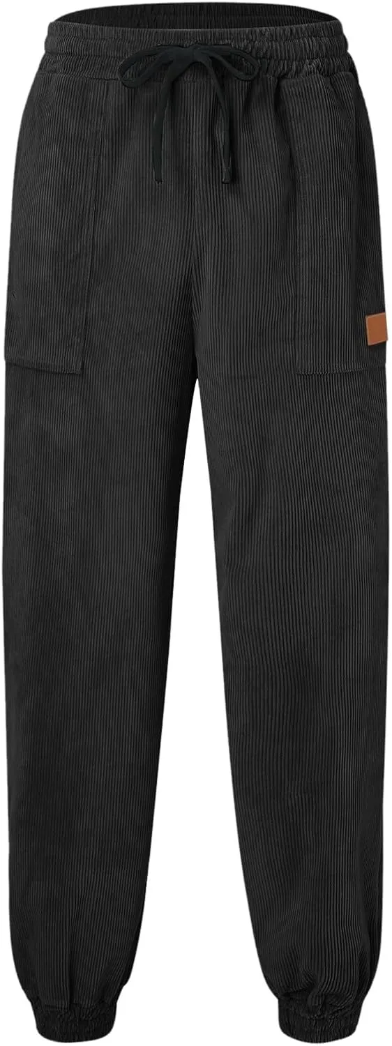 CRNTCEM Mens Corduory Sweatpants Stretchy Chino Cotton Athletic Workout Joggers Winter Cozy Cuffed Running Fitness Pants