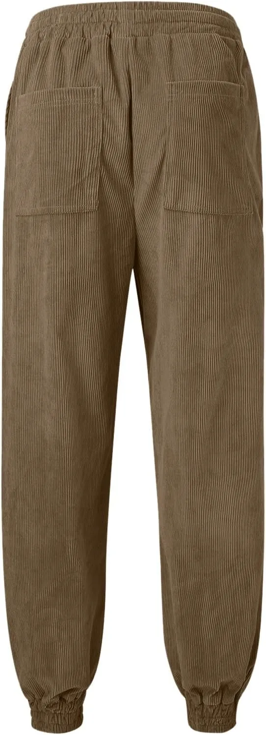 CRNTCEM Mens Corduory Sweatpants Stretchy Chino Cotton Athletic Workout Joggers Winter Cozy Cuffed Running Fitness Pants