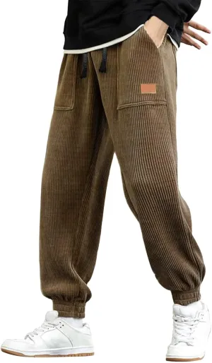 CRNTCEM Mens Corduory Sweatpants Stretchy Chino Cotton Athletic Workout Joggers Winter Cozy Cuffed Running Fitness Pants