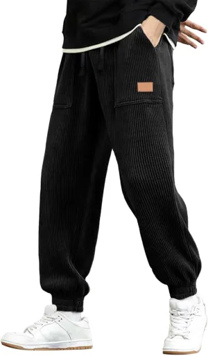 CRNTCEM Mens Corduory Sweatpants Stretchy Chino Cotton Athletic Workout Joggers Winter Cozy Cuffed Running Fitness Pants