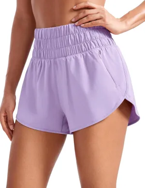 CRZ YOGA High Waisted Dolphin Running Shorts for Womens Mesh Liner for Gym Workout Athletic with Zipper Pocket