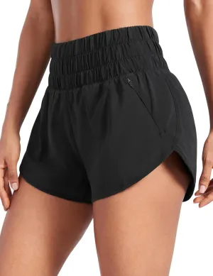 CRZ YOGA High Waisted Dolphin Running Shorts for Womens Mesh Liner for Gym Workout Athletic with Zipper Pocket