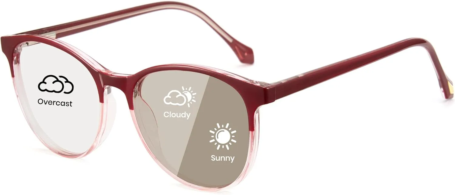 Cyxus Photochromic Glasses for Women Men UV Protection with Blue Light Blocking Retro Round Frame 8193