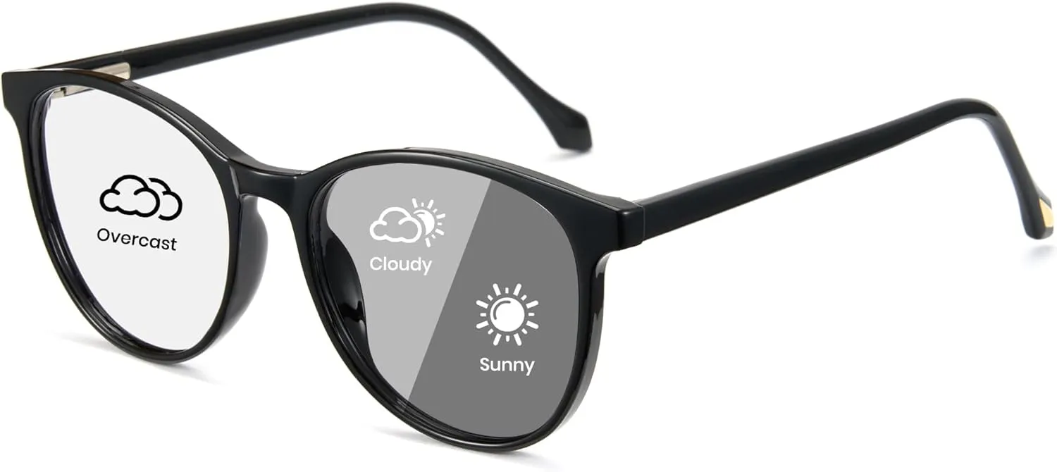 Cyxus Photochromic Glasses for Women Men UV Protection with Blue Light Blocking Retro Round Frame 8193