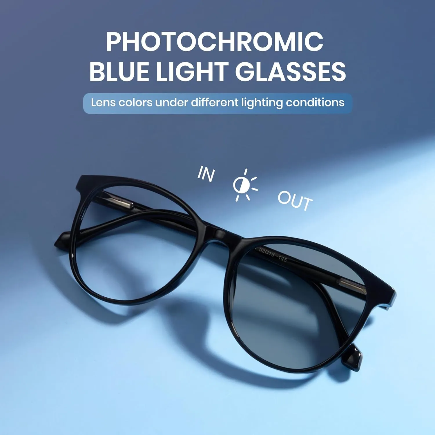 Cyxus Photochromic Glasses for Women Men UV Protection with Blue Light Blocking Retro Round Frame 8193