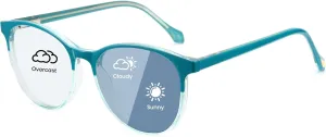 Cyxus Photochromic Glasses for Women Men UV Protection with Blue Light Blocking Retro Round Frame 8193