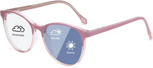 Cyxus Photochromic Glasses for Women Men UV Protection with Blue Light Blocking Retro Round Frame 8193