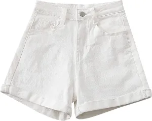 Denim Shorts Women High Waisted Y2K Rolled Hem Distressed Jean Short Stretchy Casual Trendy Shorts with Pockets