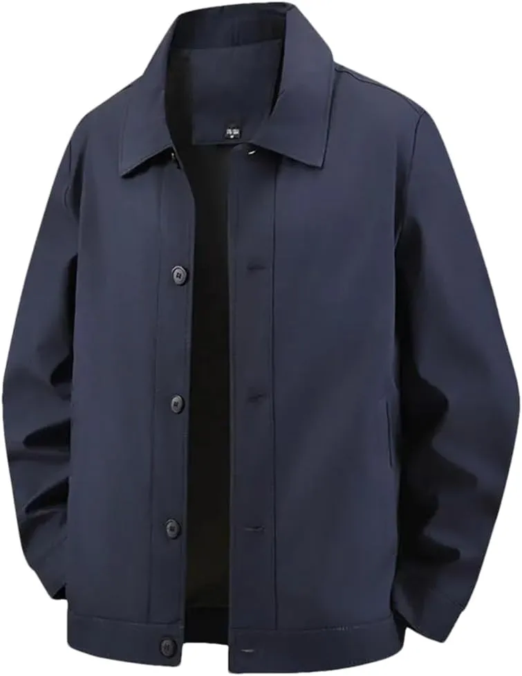 Disimlarl Men Casual Solid Color Windbreaker Jackets Lapel Zip Up Social Jackets Office Dress Outerwear