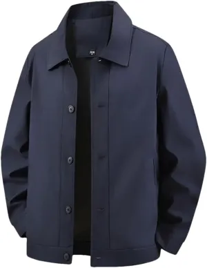 Disimlarl Men Casual Solid Color Windbreaker Jackets Lapel Zip Up Social Jackets Office Dress Outerwear