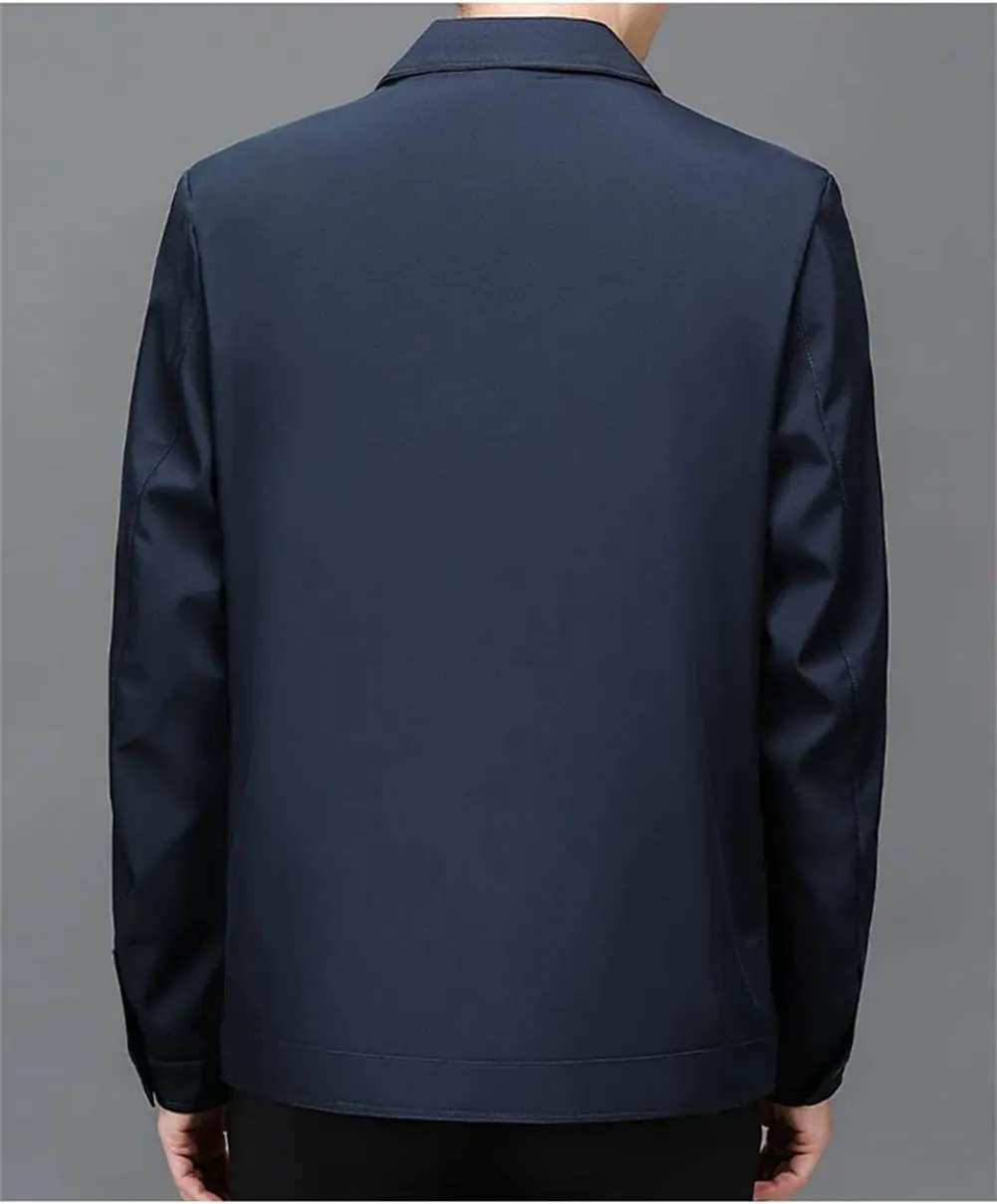 Disimlarl Men Casual Solid Color Windbreaker Jackets Lapel Zip Up Social Jackets Office Dress Outerwear