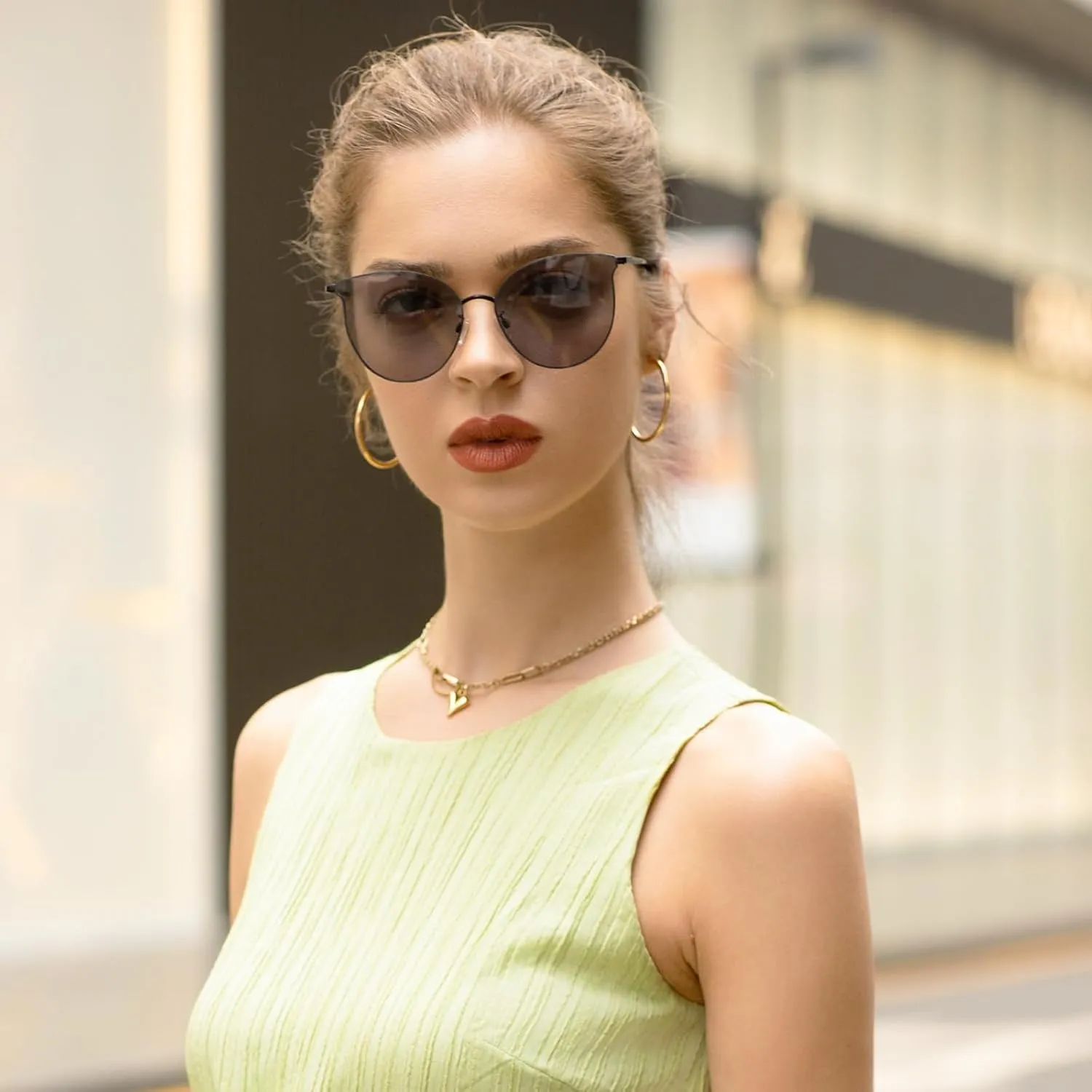 Dollger Cat Eye Sunglasses for Women Men Retro Trendy Cateye Metal Sun Glassses Round Frame UV Protection