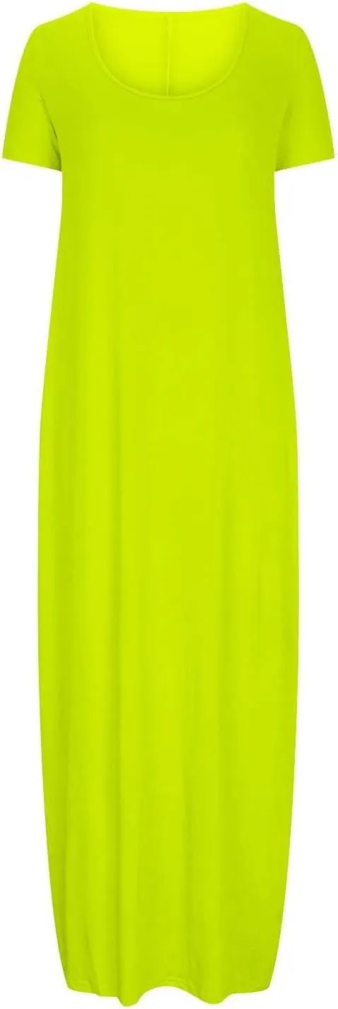 Dresses for Women 2025 Casual Summer Maxi Dresses Short Sleeve Round Neck Dress Plus Size Long Beach Vacation Sundress