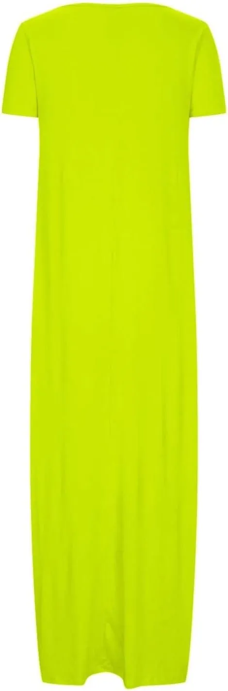 Dresses for Women 2025 Casual Summer Maxi Dresses Short Sleeve Round Neck Dress Plus Size Long Beach Vacation Sundress