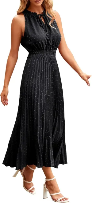 Dresses for Women 2025 Summer Casual Sleeveless Strappy High Waist Sundress Ruffle A Line Flowy Hem Dresses Dressy