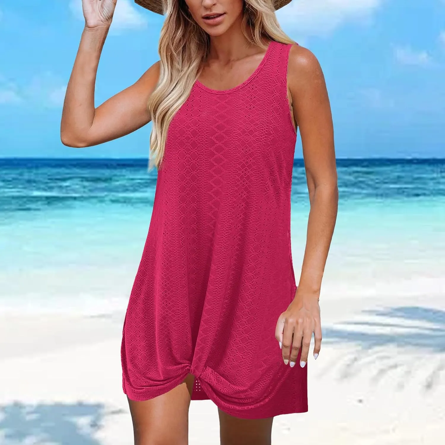 Dresses for Women Summer Beach Vacation Sleeve Mini Dress Casual Hollow Lightweight Loose Fit Dresses Sundress 2025