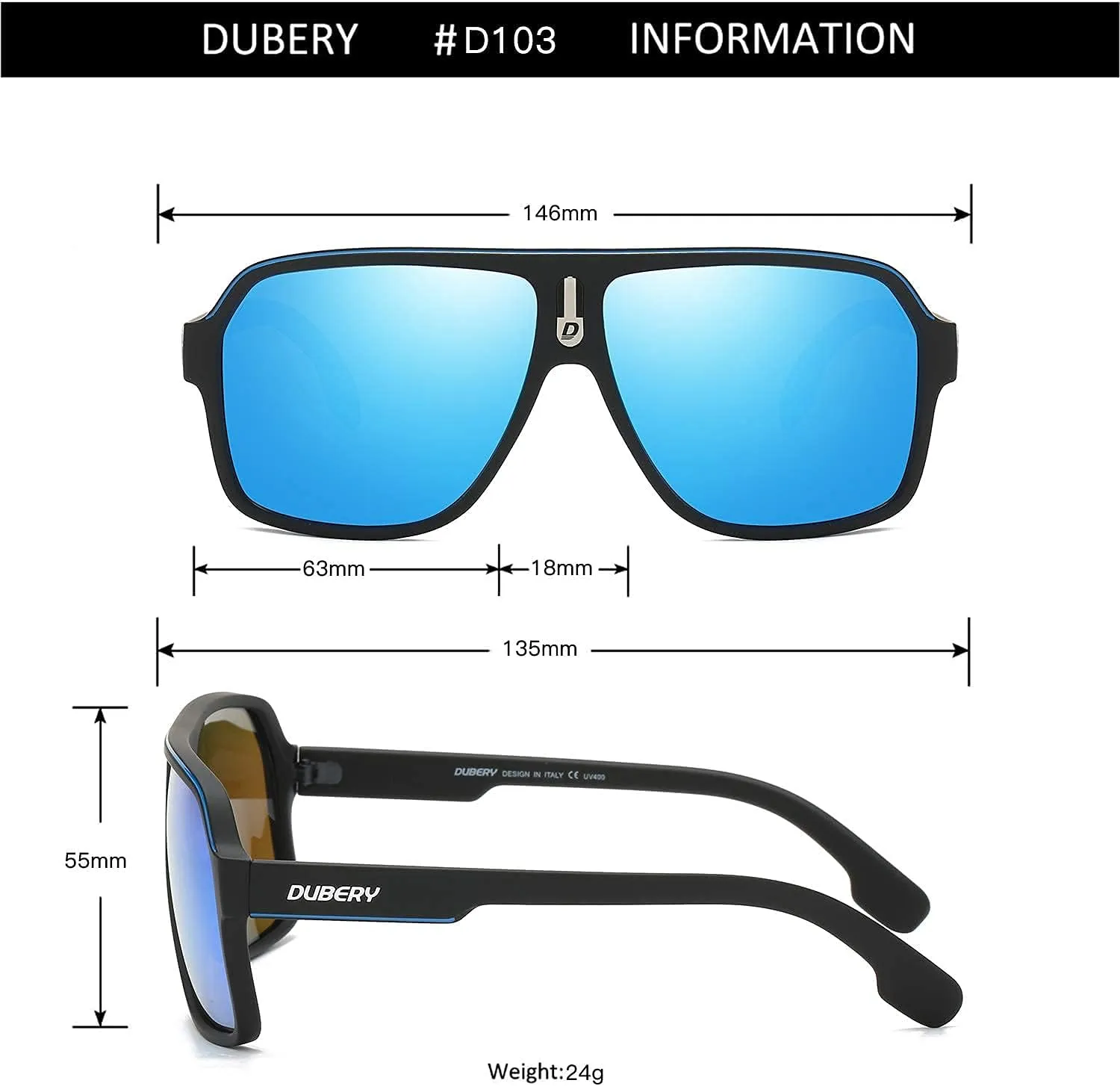 DUBERY Mens Oversized Aviator Sunglasses Classic Large Polarized Lens Shades D103