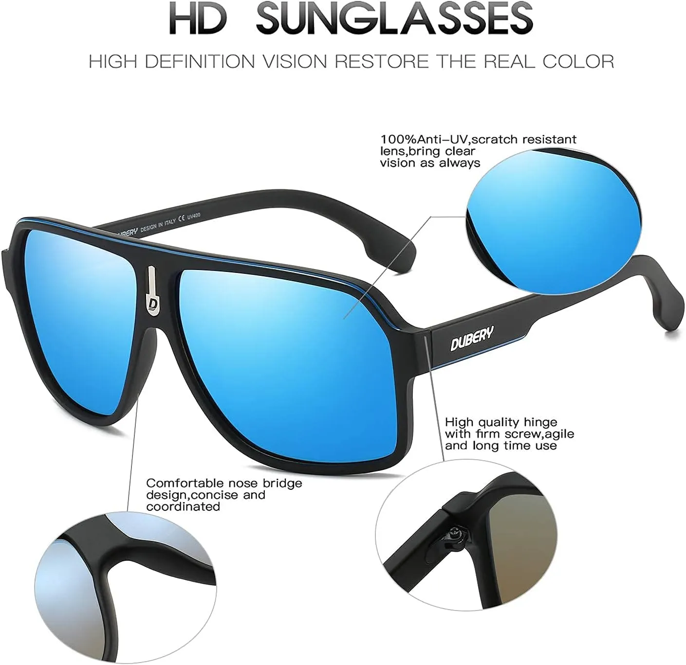 DUBERY Mens Oversized Aviator Sunglasses Classic Large Polarized Lens Shades D103