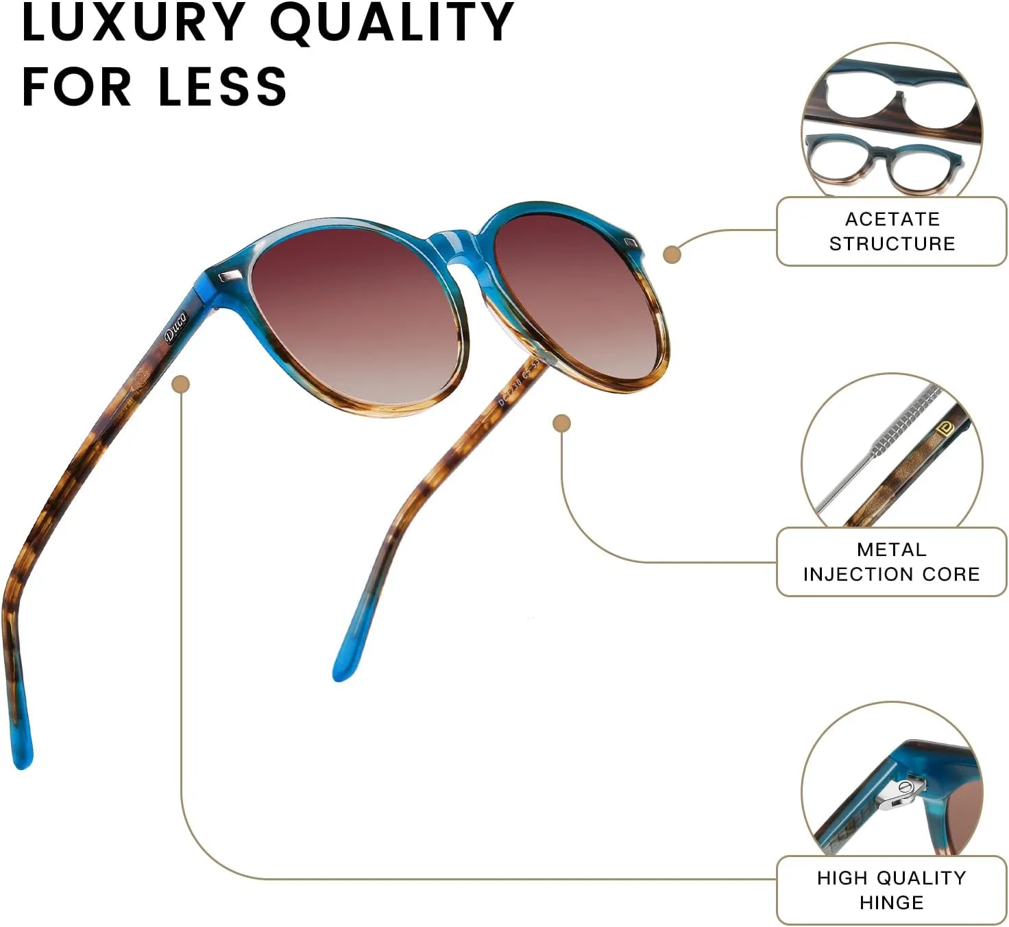DUCO Polarized Sunglasses for Women Retro Round Women's Sunglasses Classic Vintage UV400 Shades DC1230