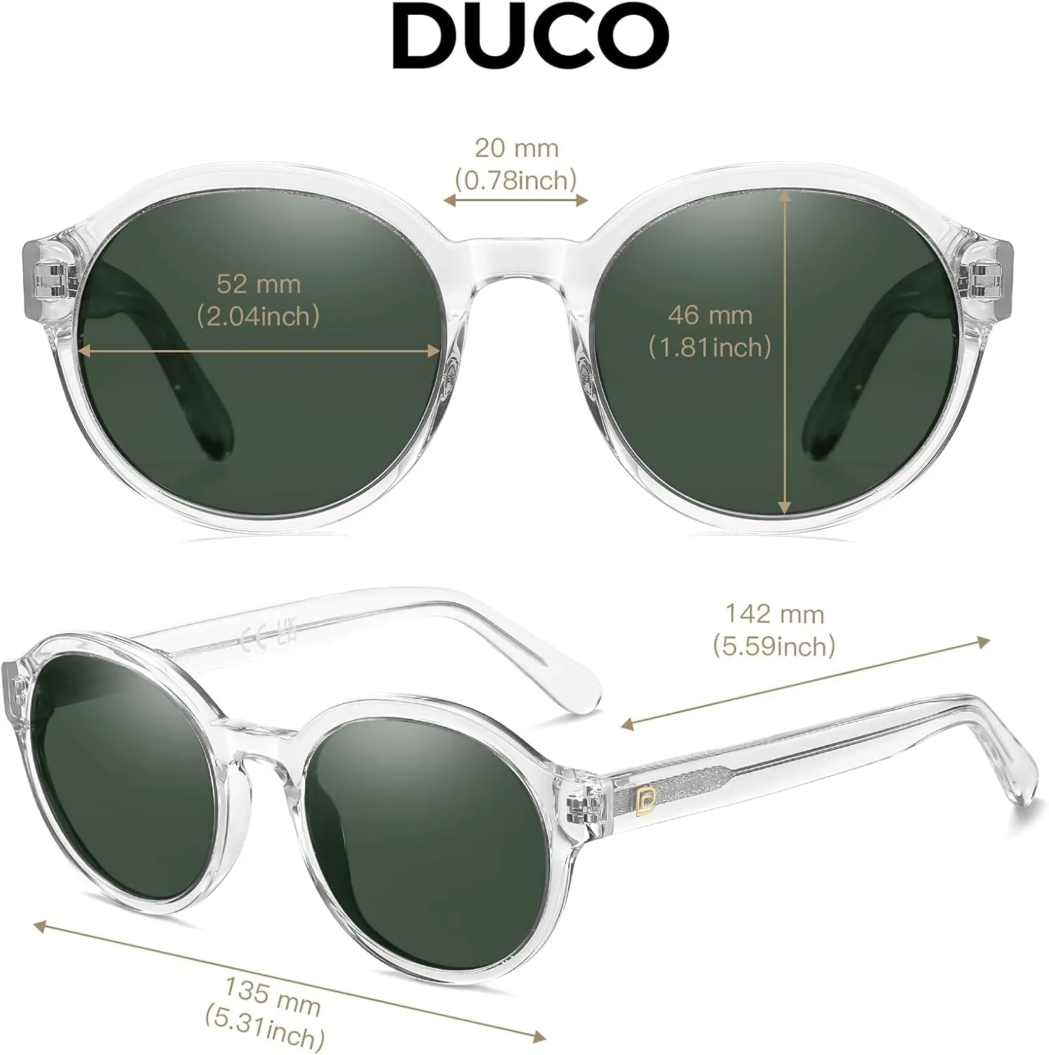 DUCO Polarized Sunglasses for Women Retro Round Women's Sunglasses Classic Vintage UV400 Shades DC1230