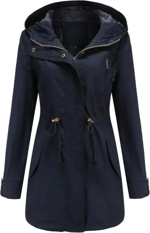 EFOFEI Women Zip Up Drawstring Waist Jackets Military Anorak Hooded Outerwear Utility Button Lightweight Coat With Pockets