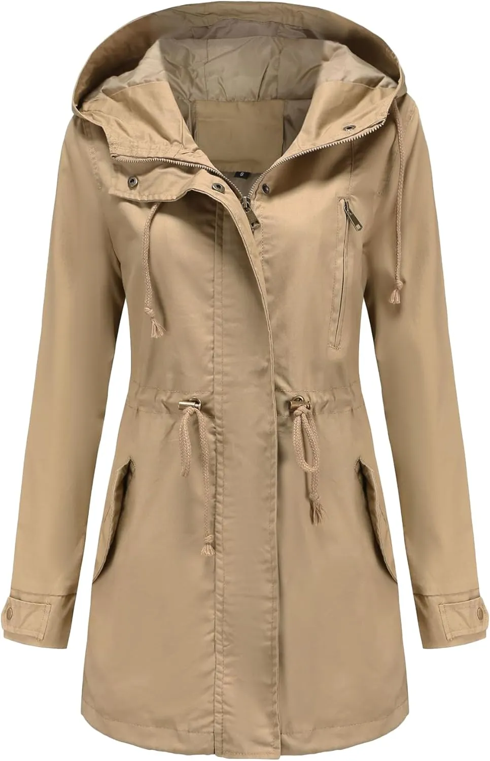 EFOFEI Women Zip Up Drawstring Waist Jackets Military Anorak Hooded Outerwear Utility Button Lightweight Coat With Pockets