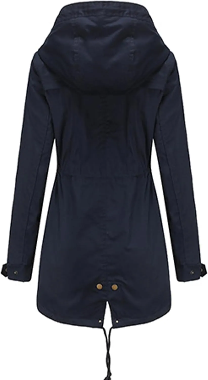 EFOFEI Women Zip Up Drawstring Waist Jackets Military Anorak Hooded Outerwear Utility Button Lightweight Coat With Pockets