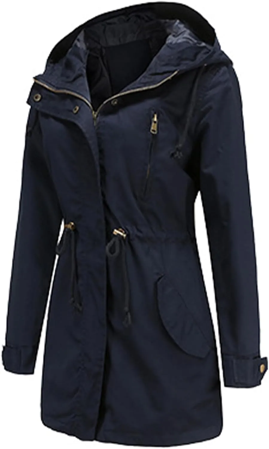 EFOFEI Women Zip Up Drawstring Waist Jackets Military Anorak Hooded Outerwear Utility Button Lightweight Coat With Pockets