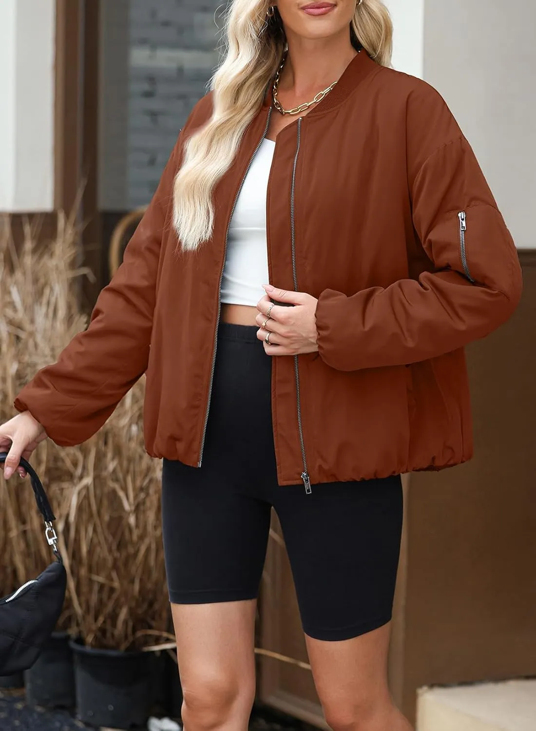 EVALESS Puffer Jackets for Women Zip Up Oversized Bomber Jackets Winter Outfits for Women Dressy Causal