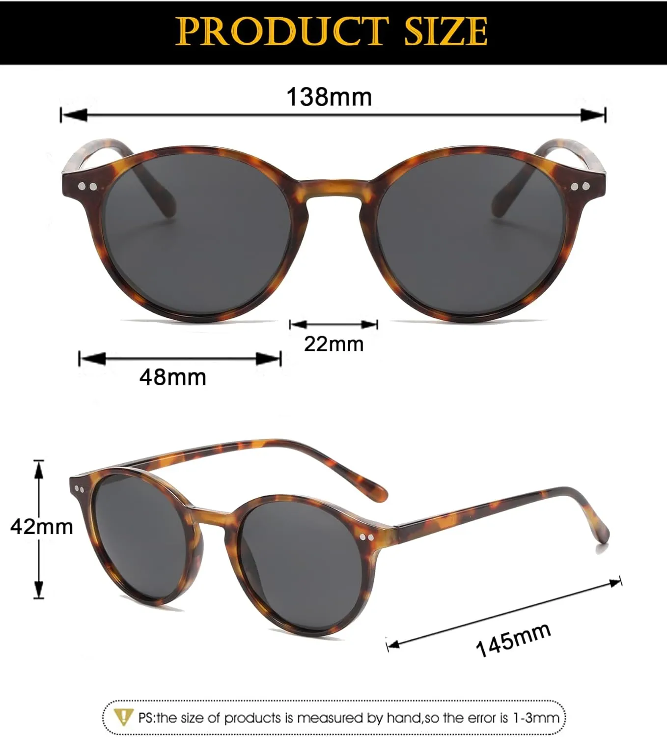 EYLRIM Classic Polarized Round Sunglasses for Women Men Vintage Style Lightweight Circle Frame Sun Glasses