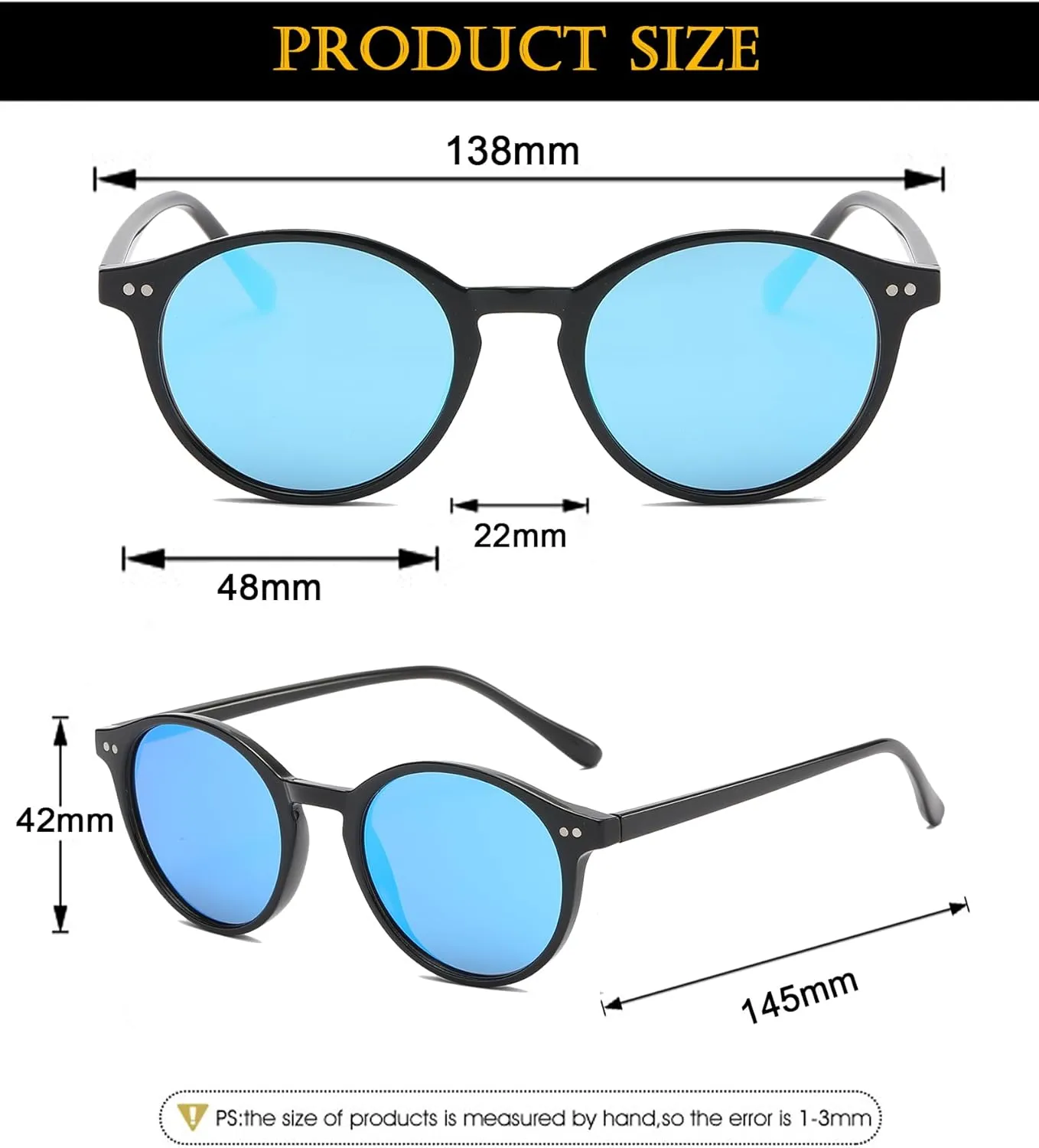 EYLRIM Classic Polarized Round Sunglasses for Women Men Vintage Style Lightweight Circle Frame Sun Glasses