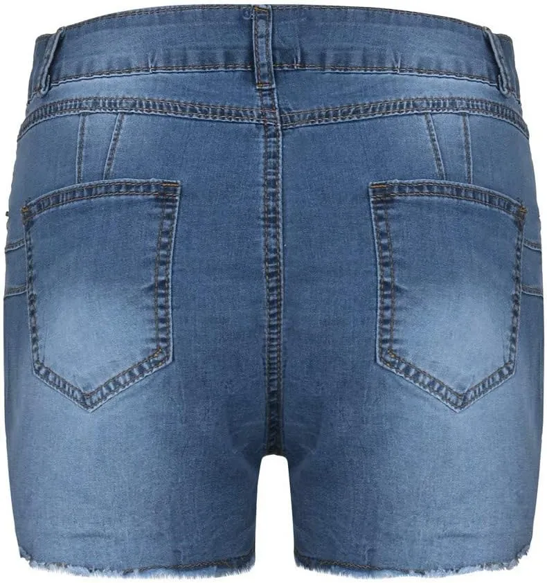 FarJing Jean Shorts for Women High Waisted Distressed Ripped Denim Shorts Stretchy Frayed Raw Hem Hot Short Jeans