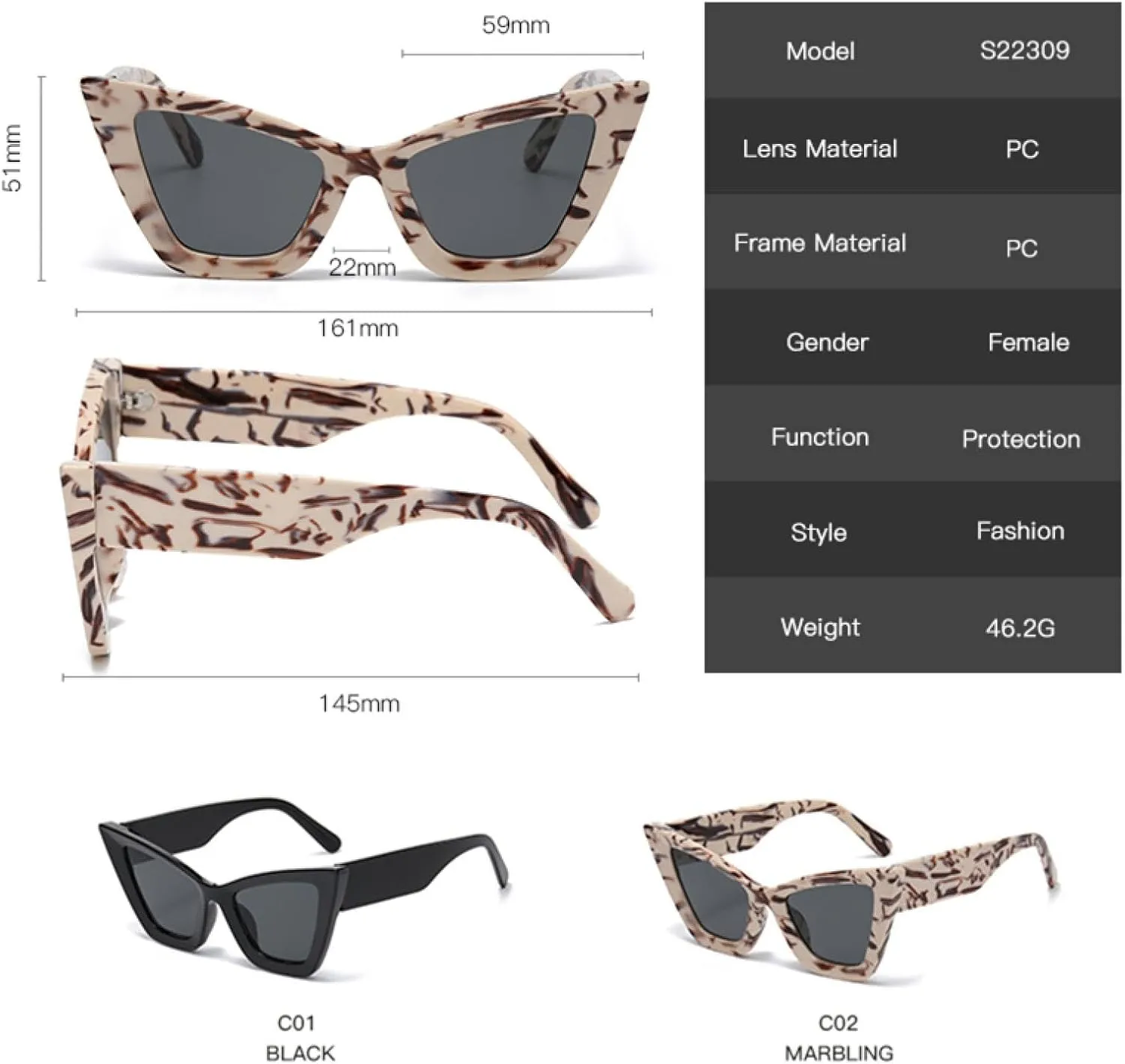 Fashion Cat Eye Sunglasses for Women Retro Classic Vintage Uv400