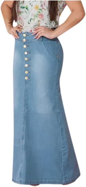 Fashion Front Skirts Washed Jean Casual Senim Long Skirt Denim Long A-Line Vintage Women's Oiversized Button Jean Maxi Skirt