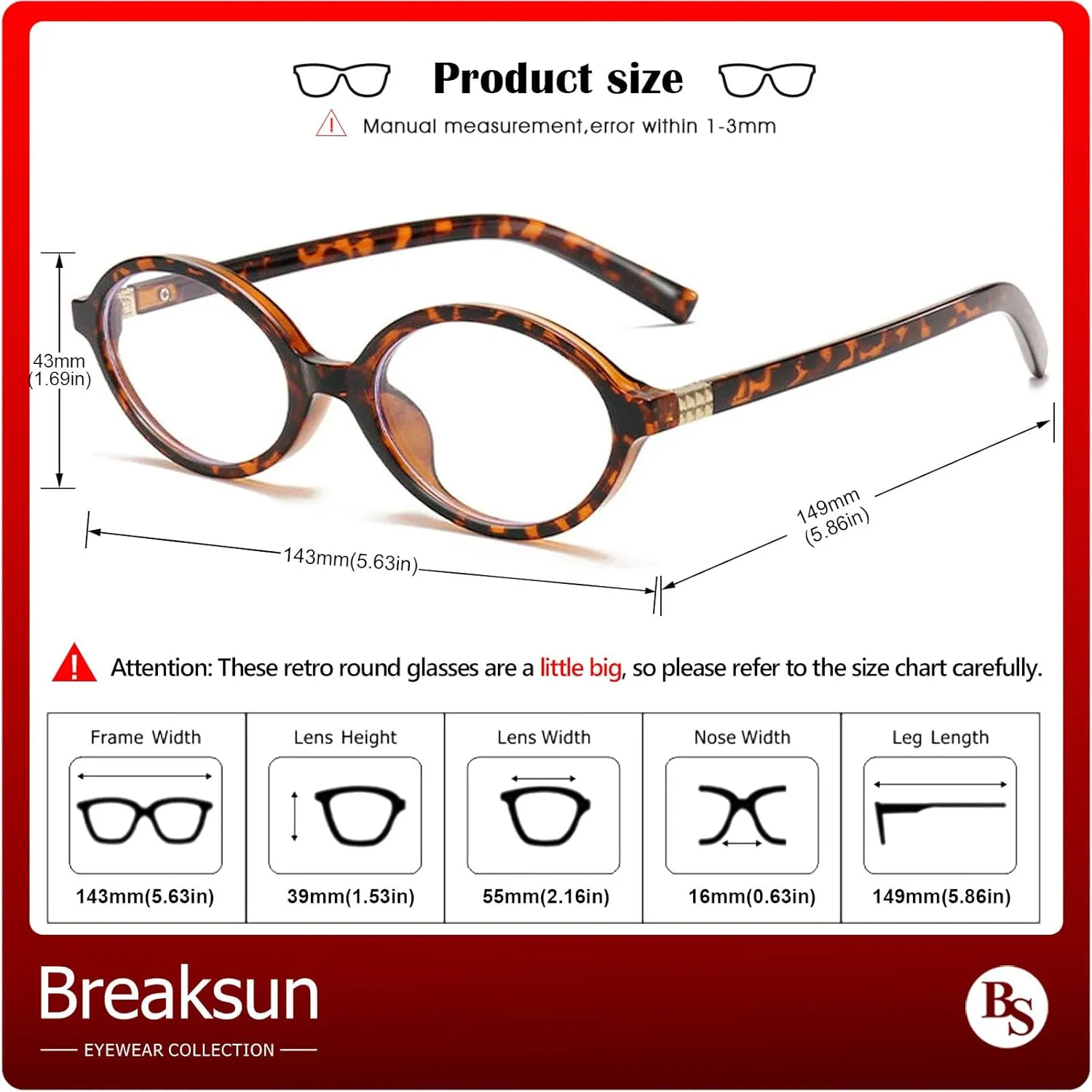 Fashion Oval Glasses for Women Men Retro Round Tortoise Frame Blue Light Glasses Nerd Eyeglasses