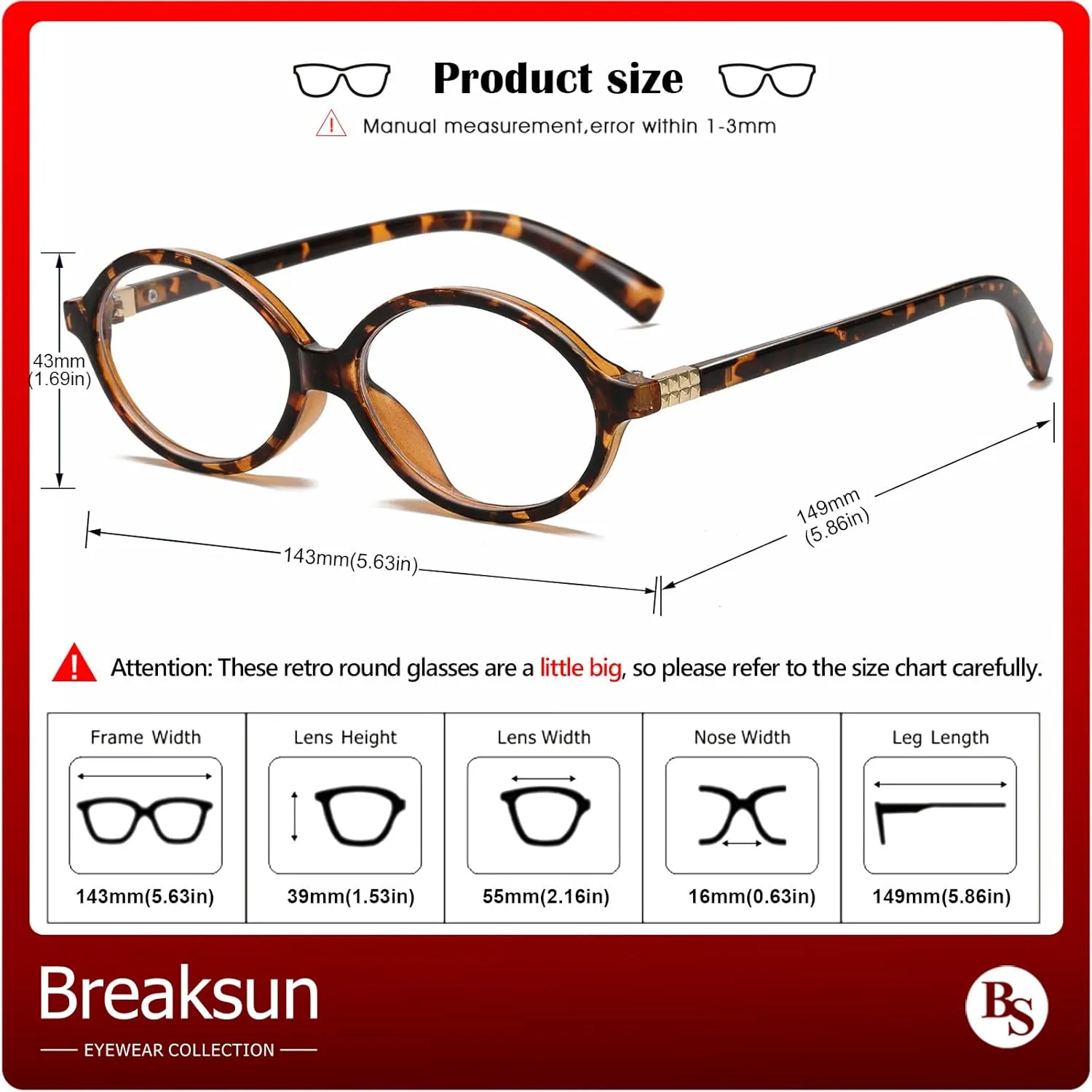 Fashion Oval Glasses for Women Men Retro Round Tortoise Frame Blue Light Glasses Nerd Eyeglasses