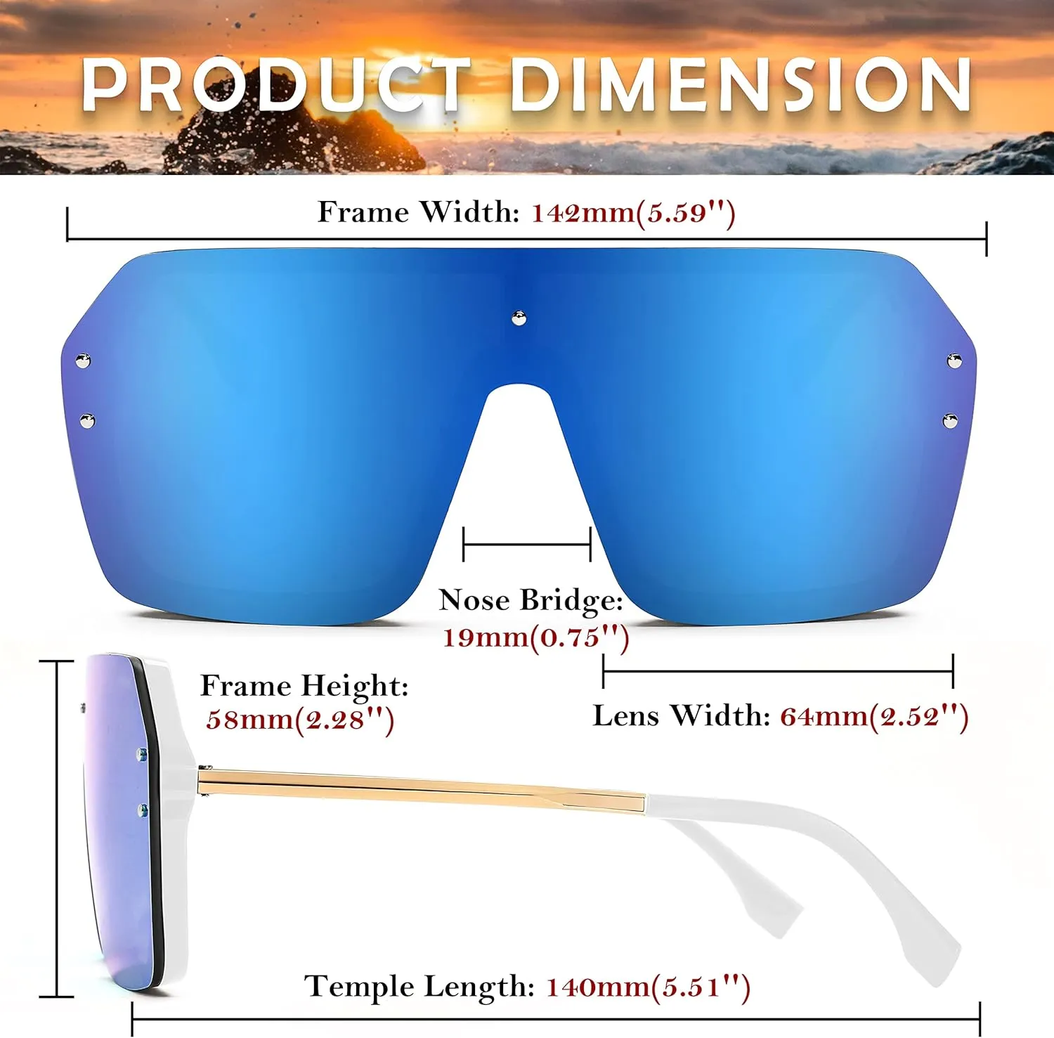 FEISEDY Classic Siamese One Piece Sunglasses Nice Rimless Stylish Retro Design for Women Men B2574