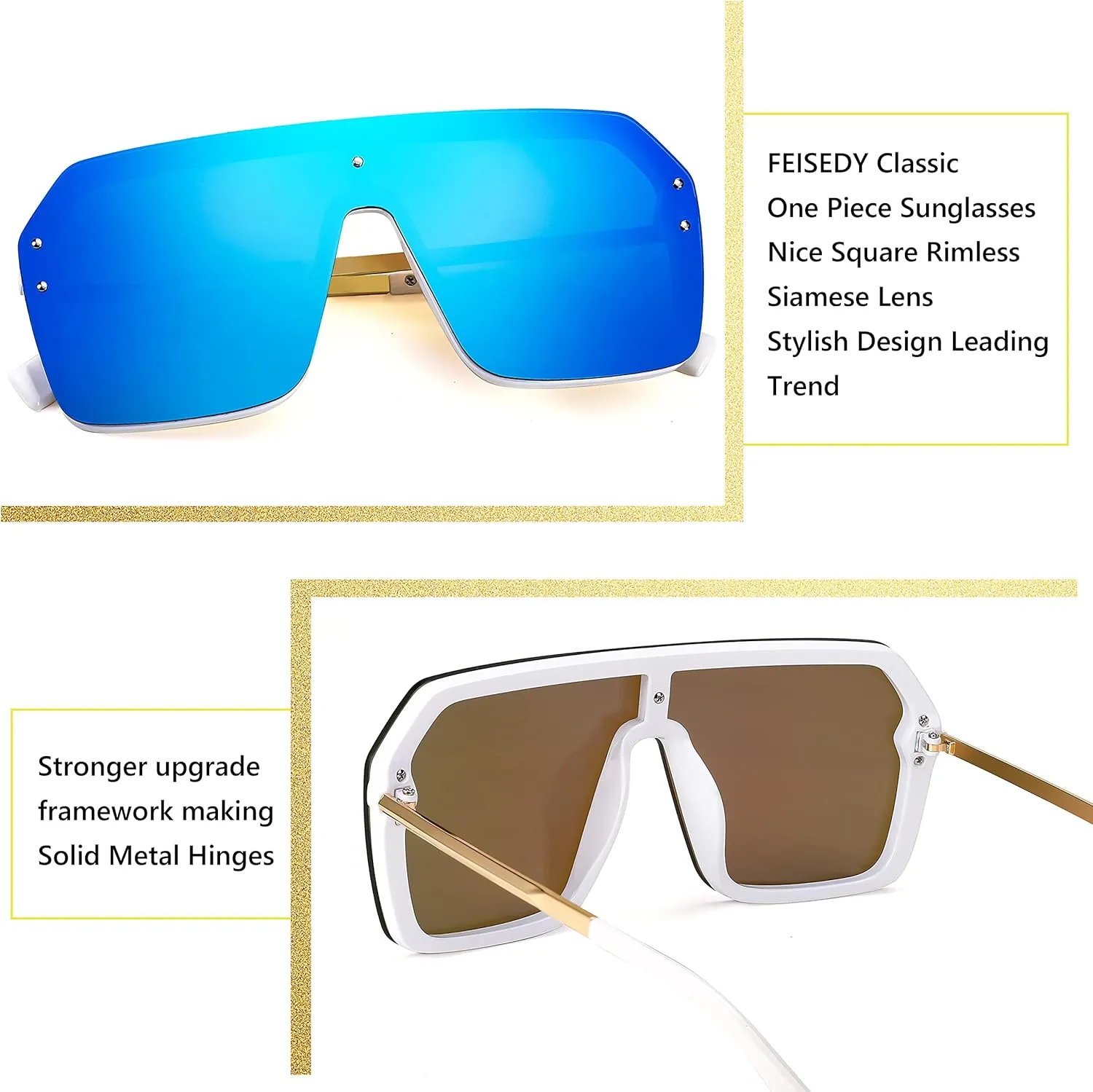 FEISEDY Classic Siamese One Piece Sunglasses Nice Rimless Stylish Retro Design for Women Men B2574