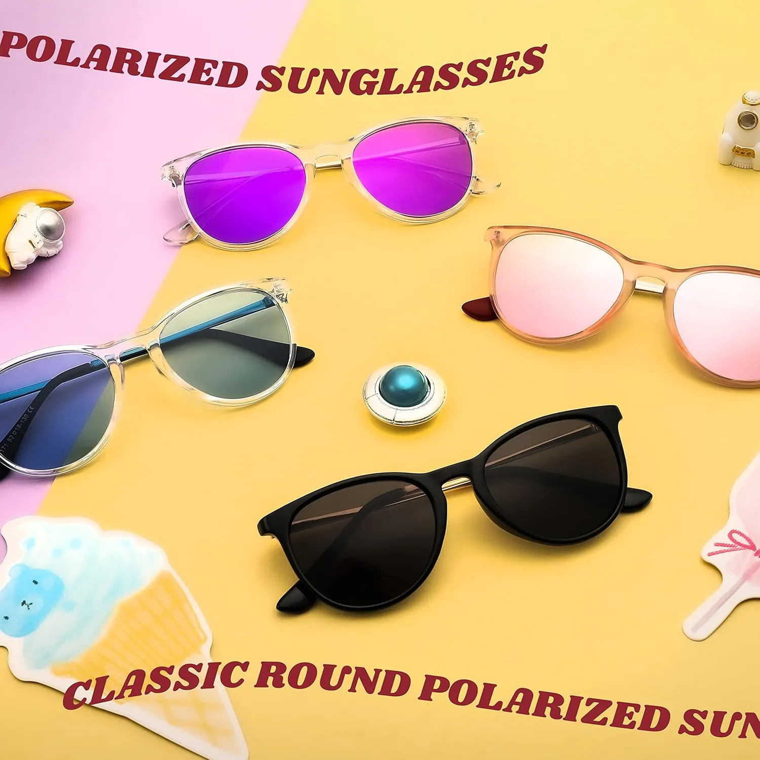 FEISEDY Kids Round Polarized Sunglasses for Girls Boys Classic Retro UV400 Protection Toddler Sun Glasses Age 3-12 B9070