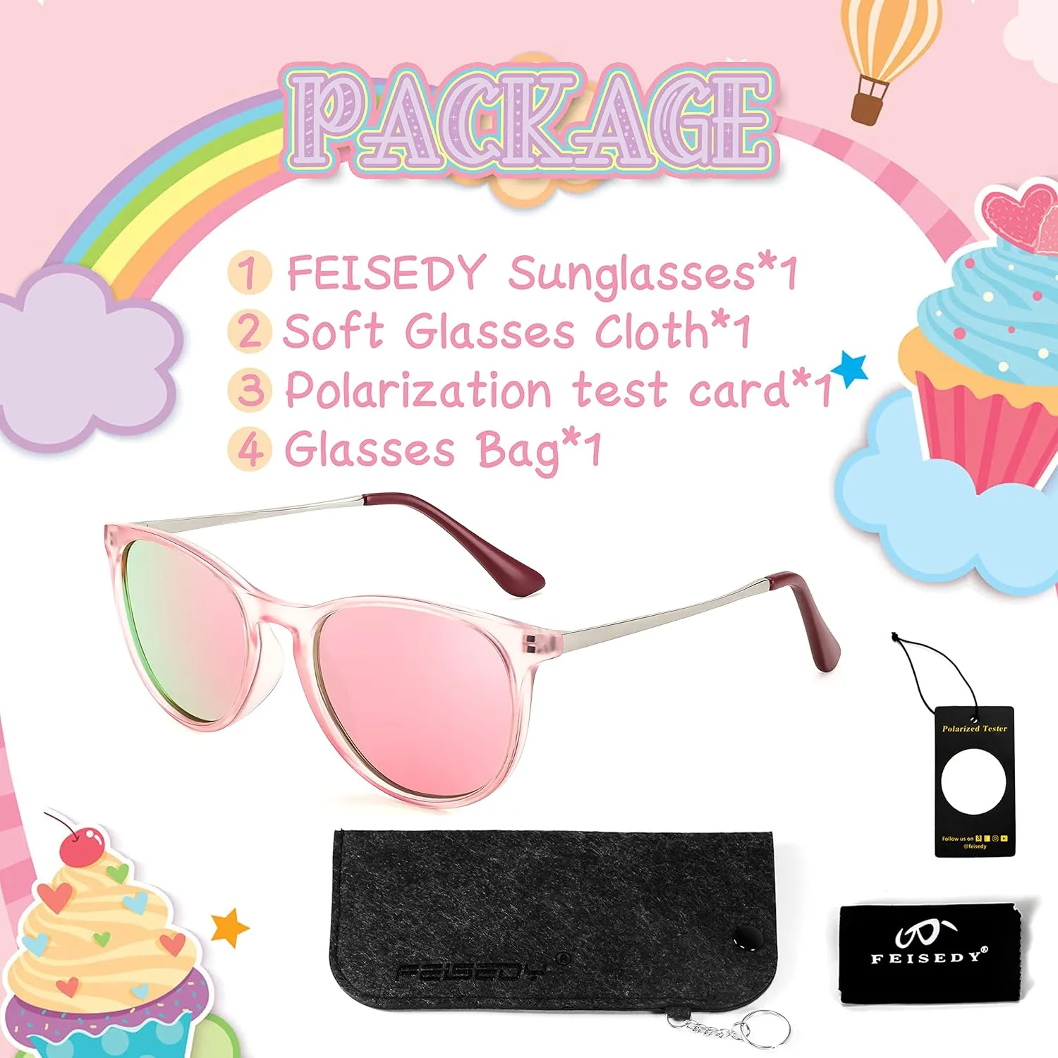 FEISEDY Kids Round Polarized Sunglasses for Girls Boys Classic Retro UV400 Protection Toddler Sun Glasses Age 3-12 B9070