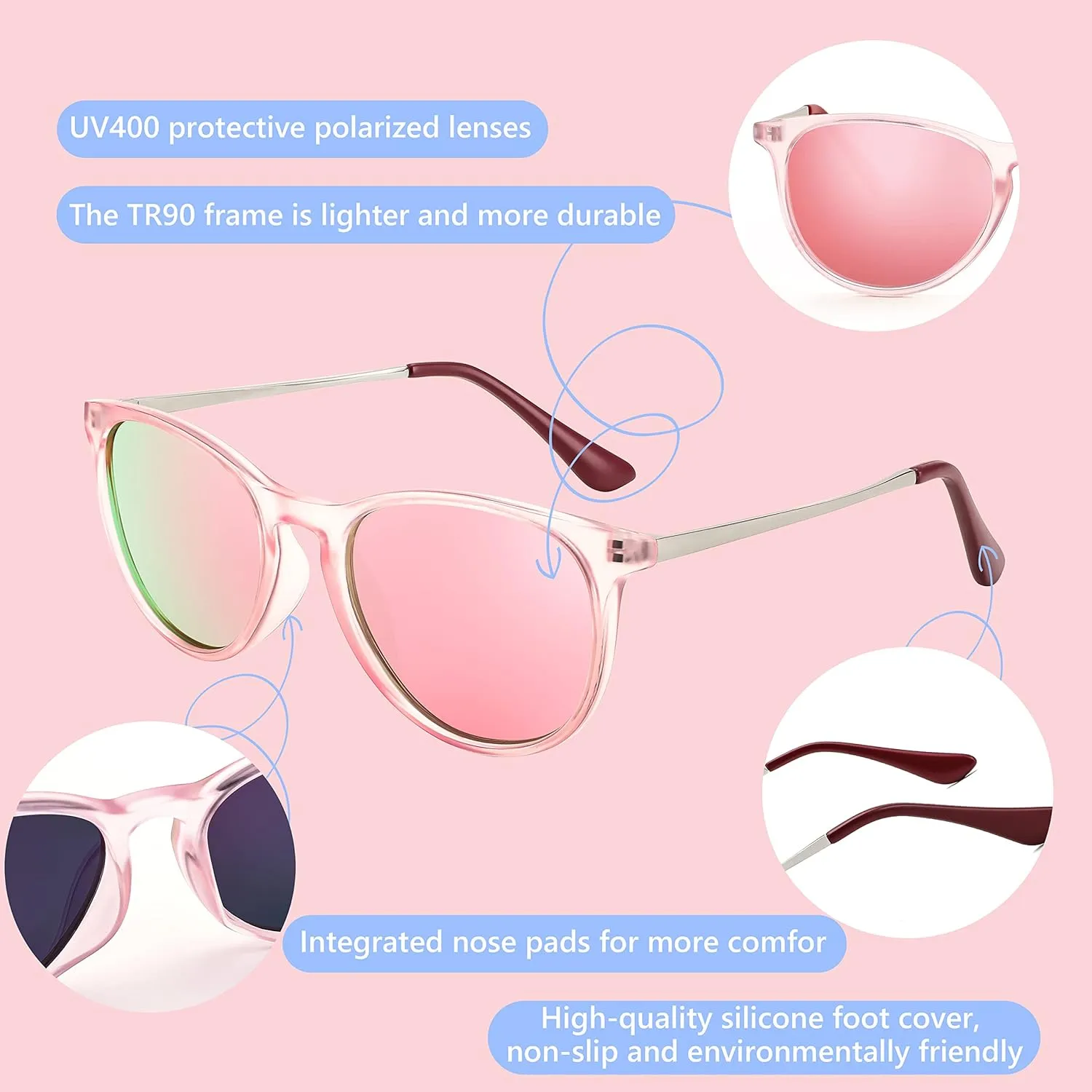 FEISEDY Kids Round Polarized Sunglasses for Girls Boys Classic Retro UV400 Protection Toddler Sun Glasses Age 3-12 B9070